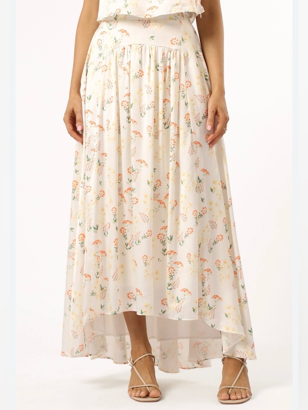 Petal + Pup White Yellow Floral High Low Midi Skirt Size Large Cottagecore Boho